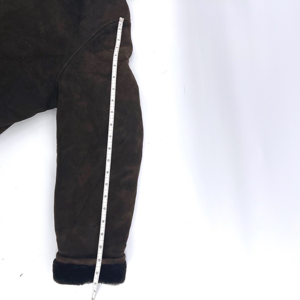 Saks Fifth Avenue Mens L Shearling Coat Brown Suede Leather Jacket Made in Italy - Picture 7 of 10